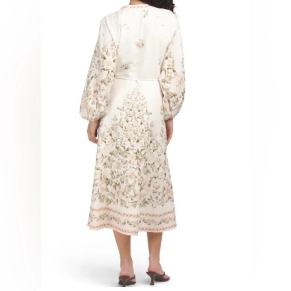 Calypso St. Barth Linen Cream Floral Long-Sleeve Midi Dress L - Picture 3 of 11